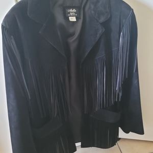 Arella fringe black large leather jacket